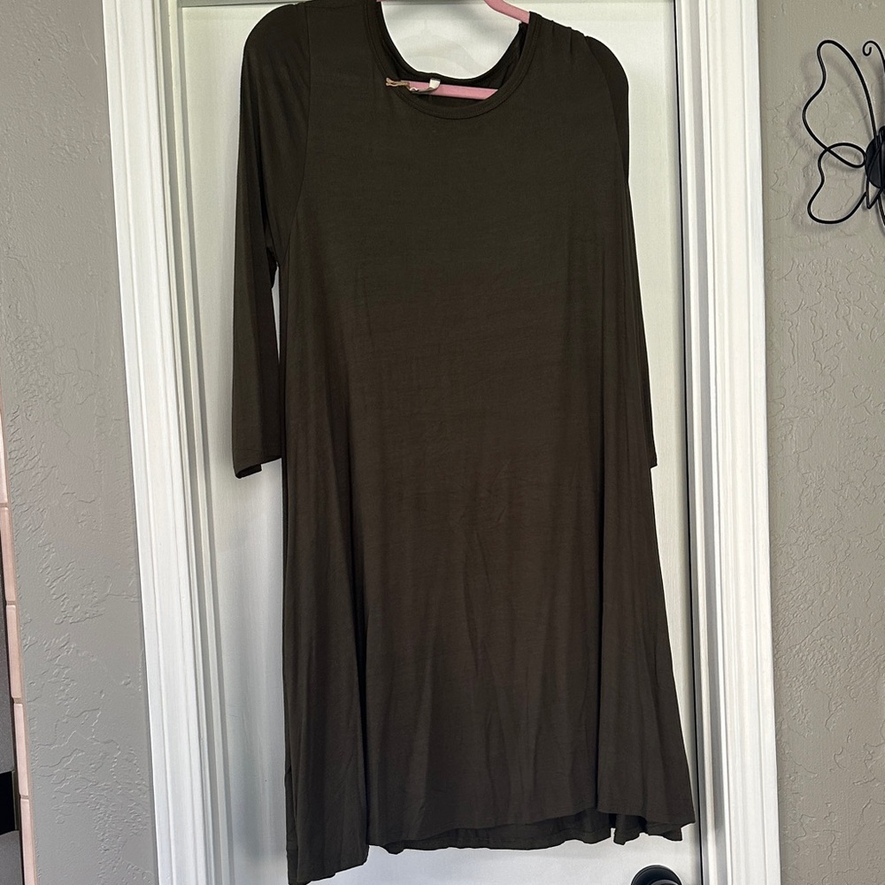 Bellamie Olive Green Long Sleeve Swing Dress